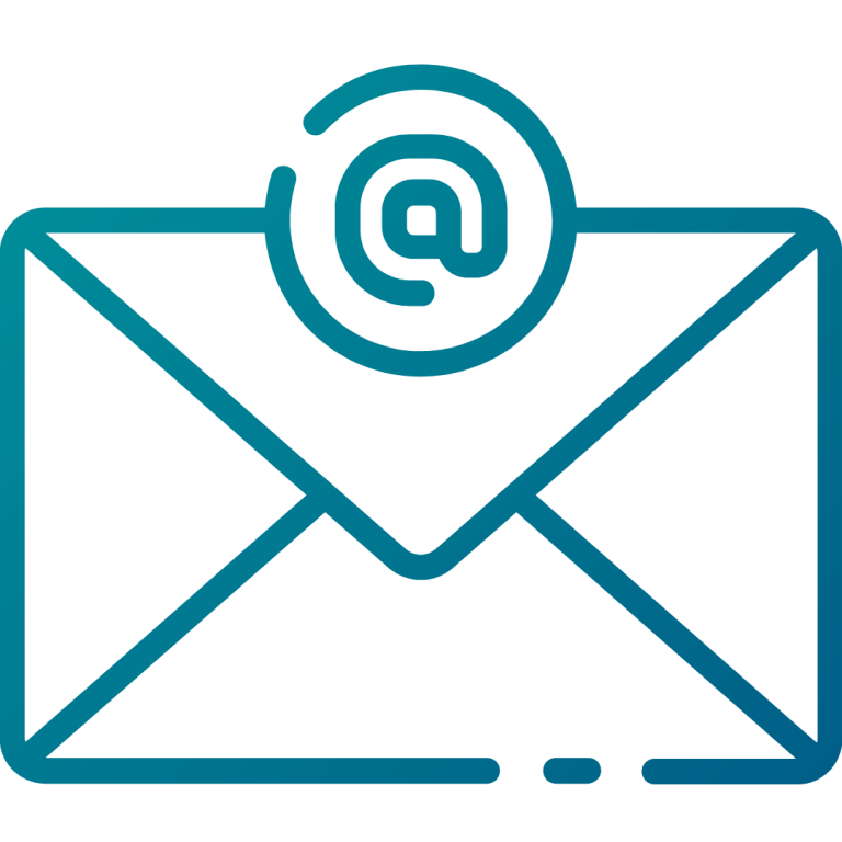 Envelope icon with an @ symbol, representing email communication.