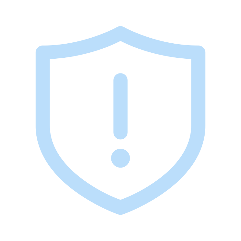 Light blue shield icon with an exclamation mark in the centre.