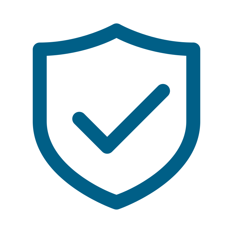 Blue shield icon with a check mark in the centre.
