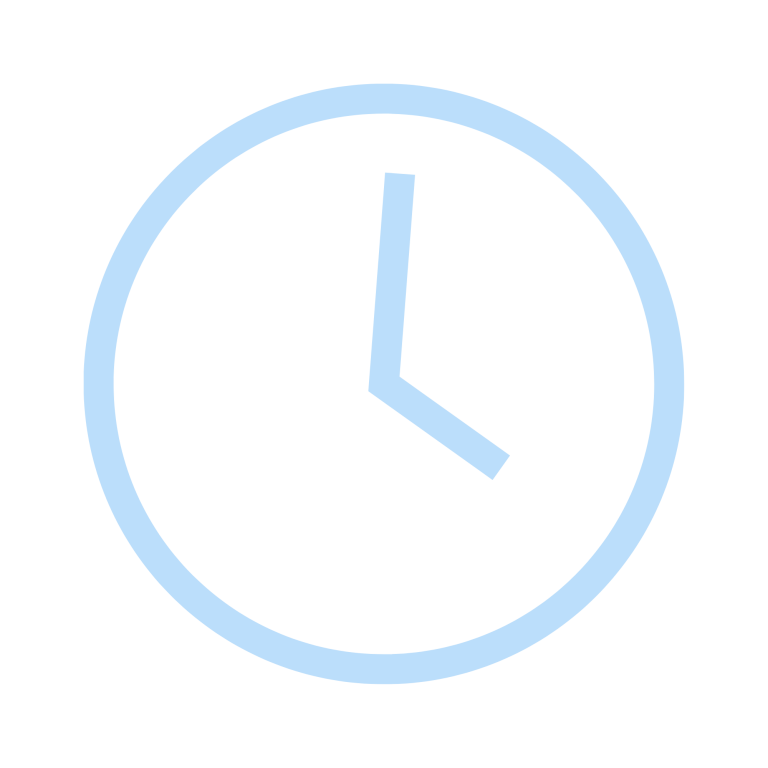 Simple blue clock face with hour and minute hands.